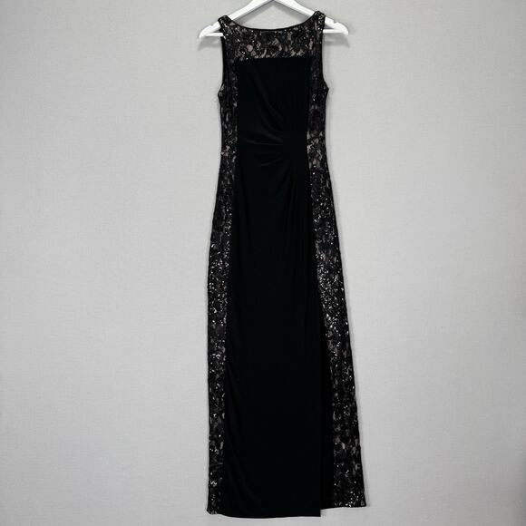 Lauren Ralph Lauren Dresses & Skirts - Lauren‎ Ralph Lauren Evening Gown Womens 6 Black Lace Sequin Panel Ruched Maxi